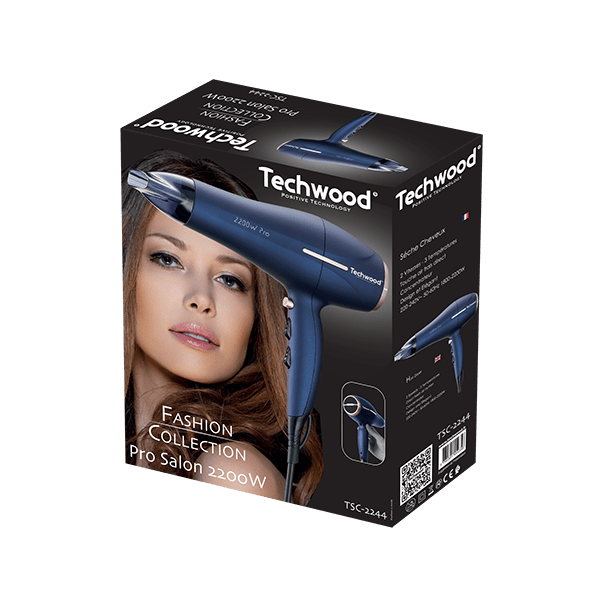 Techwood Asciugacapelli Professionale 2200W – Concentratore, 2 Velocità, 3 Temperature, Aria Fredda, TSC-2244