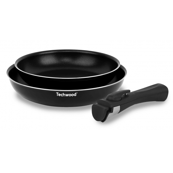 Techwood Set 3 Padelle Antiaderenti 24 e 28 cm con Manico Removibile – Per Induzione, PFOA Free