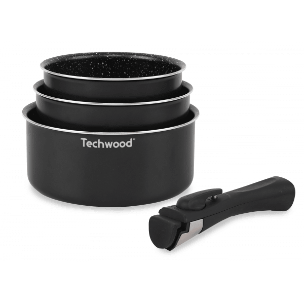Techwood Set 4 Casseruole Antiaderenti Effetto Pietra 16-18-20 cm con Manico Removibile – Per Induzione