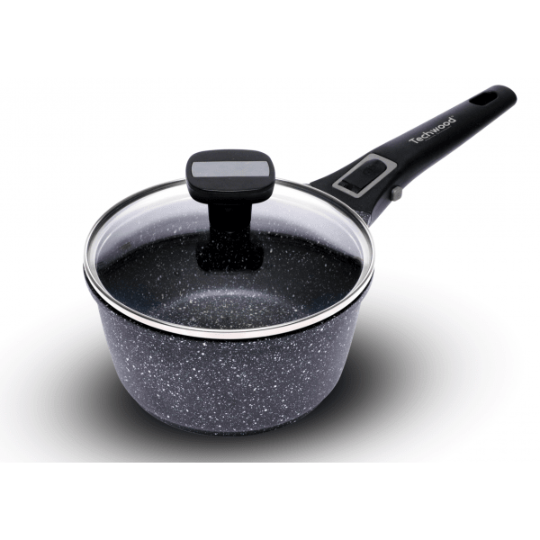Techwood Set 9 Pezzi Casseruole Antiaderenti Effetto Pietra 16-18-20 cm con Coperchi in Vetro e Manici Removibili – Induzione